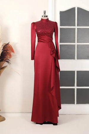 Adriana Tesettür Abiye - FioraofDress - tesettur - abiye - BORDO - 36 - hijab - evening - dress