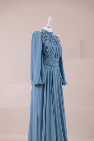Azure Tesettür Abiye - FioraofDress - tesettur - abiye - MAVİ - 36 - hijab - evening - dress