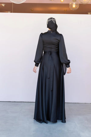 Çarpraz Saten Tesettür Abiye - FioraofDress - tesettur - abiye - 38 - SİYAH - hijab - evening - dress