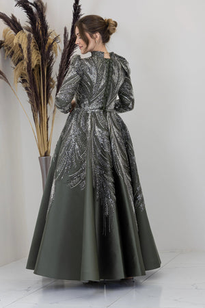 Çiçek Detaylı Larin Tesettür Abiye - FioraofDress - tesettur - abiye - haki - 38 - hijab - evening - dress