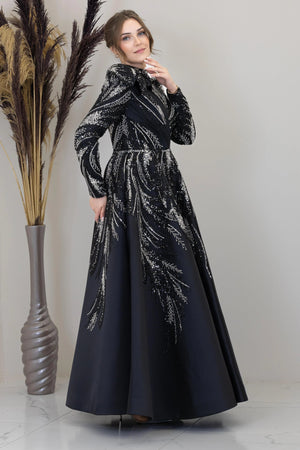 Çiçek Detaylı Larin Tesettür Abiye - FioraofDress - tesettur - abiye - Siyahh - 38 - hijab - evening - dress