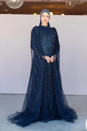 Cindy Abiye - FioraofDress - tesettur - abiye - 36 - LACİVERT - hijab - evening - dress