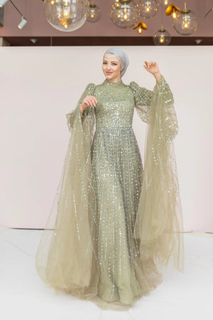 Cindy Abiye - FioraofDress - tesettur - abiye - 36 - Yağı Yeşil - hijab - evening - dress