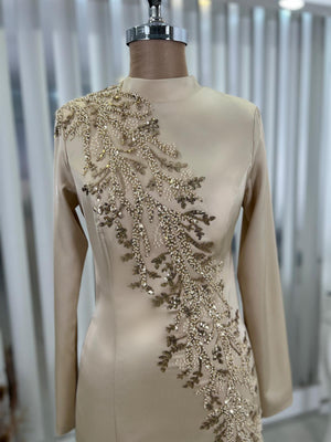Deniz Balık Etek Tesettür Abiye Gold - FioraofDress - tesettur - abiye - 48 - hijab - evening - dress