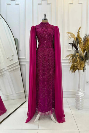 Devin Tesettür Abiye - FioraofDress - tesettur - abiye - 48 - FUŞYA - hijab - evening - dress