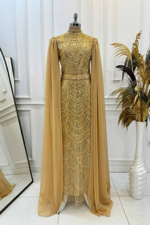 Devin Tesettür Abiye - FioraofDress - tesettur - abiye - 48 - GOLD - hijab - evening - dress