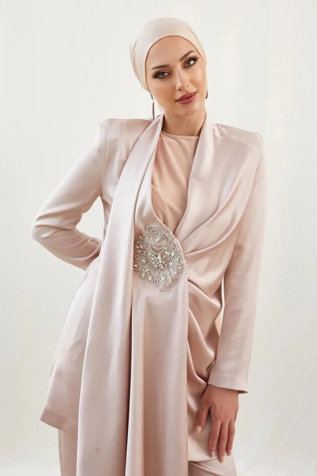 Duru Taşlı Pudra Tesettür Takım - FioraofDress - tesettur - abiye - 42 - hijab - evening - dress