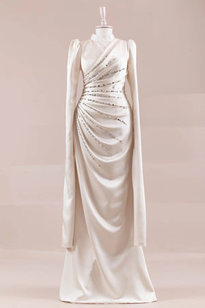 Faris Tesettür Abiye - FioraofDress - tesettur - abiye - krem - 38 - hijab - evening - dress