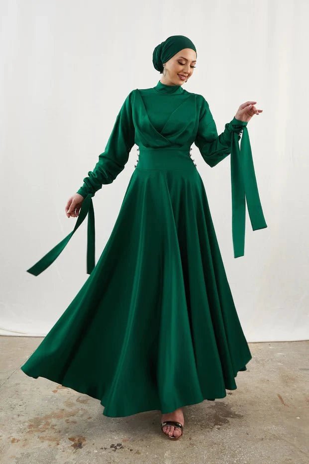 Gözde Düğmeli Zümrüt Tesettür Abiye - FioraofDress - tesettur - abiye - 42 - zümrüt - hijab - evening - dress