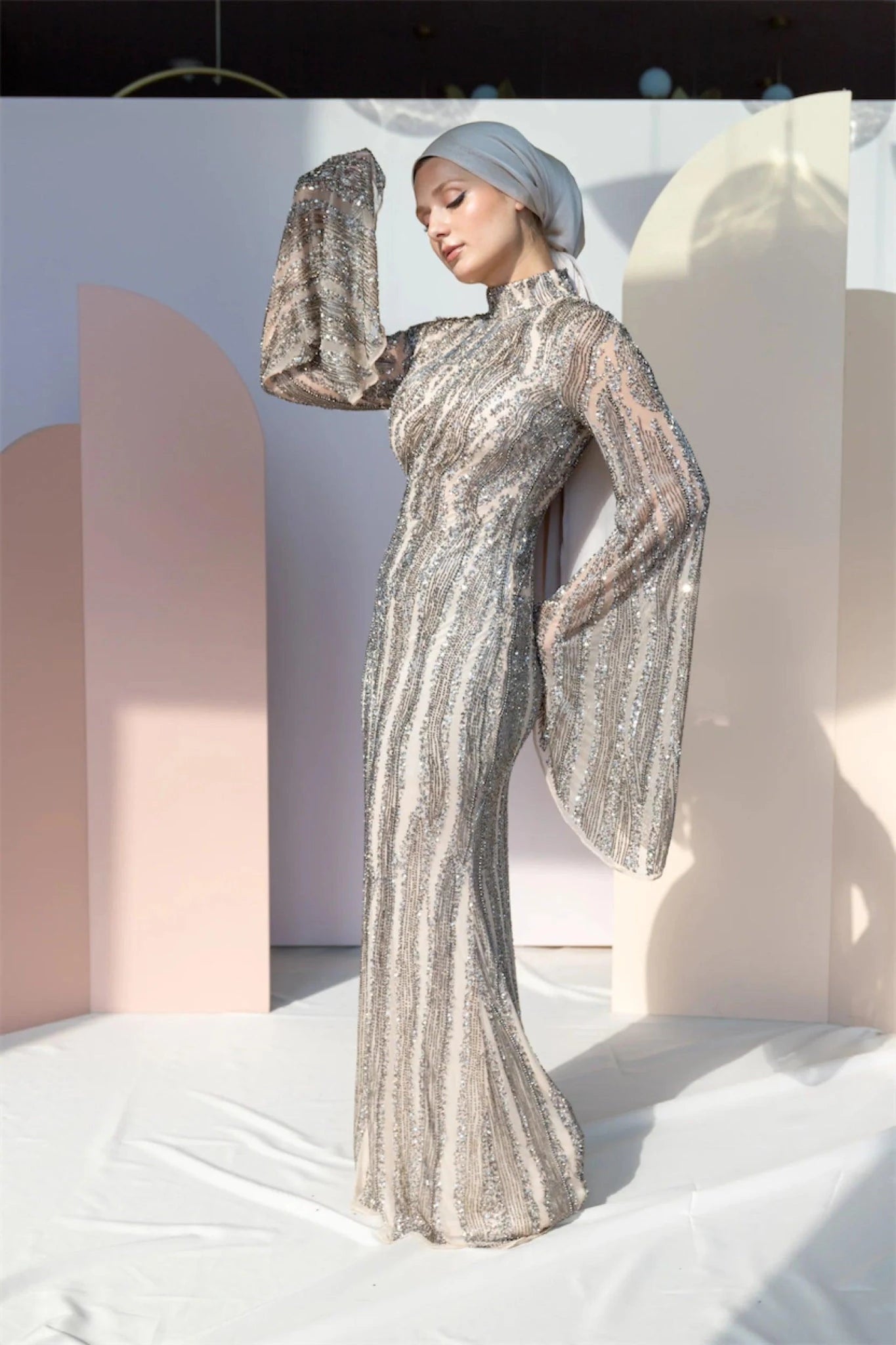 Handmade Embroidered AH1005 - FioraofDress - tesettur - abiye - 48 - GOLD - hijab - evening - dress