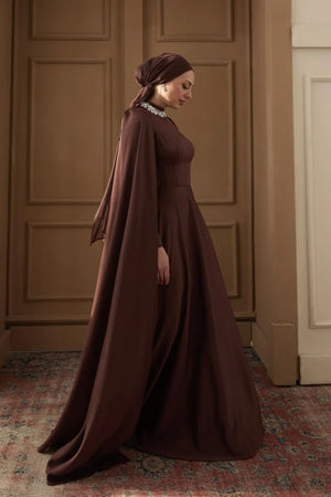 Hanzade Taşlı Tesettür Abiye - FioraofDress - tesettur - abiye - 36 - Kahve - hijab - evening - dress