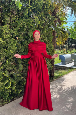 Hüma Tesettür Abiye - FioraofDress - tesettur - abiye - 44 - Kırmızı - hijab - evening - dress