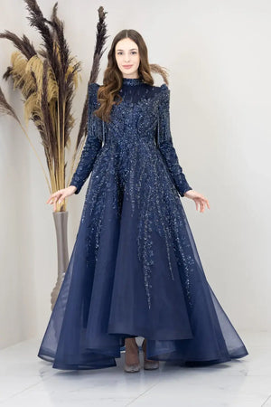 Omuzları V Drape Asel Tesettür Abiye.