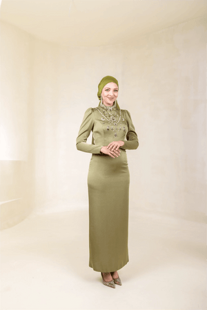 Irene Tesettür Abiye - FioraofDress - tesettur - abiye - 46 - Yağ Yeşili - hijab - evening - dress