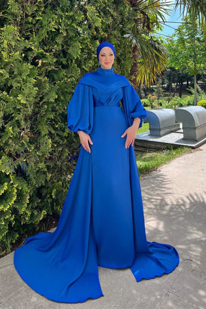 Işıl Tesettür Abiye Saks - FioraofDress - tesettur - abiye - 44 - SAX - hijab - evening - dress
