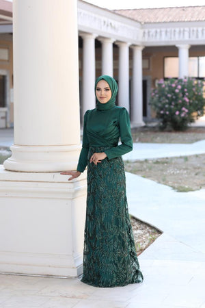 Larin Tesettür Abiye Zümrüt - FioraofDress - tesettur - abiye - 48 - hijab - evening - dress