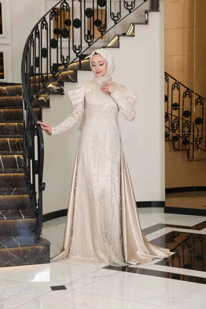 Manolya Tesettür Abiye - FioraofDress - tesettur - abiye - 38 - BEJ - hijab - evening - dress