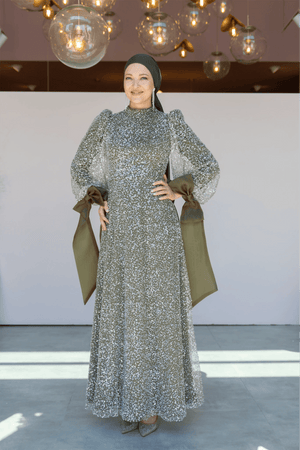 Melena Tesettür Abiye - FioraofDress - tesettur - abiye - 46 - haki - hijab - evening - dress