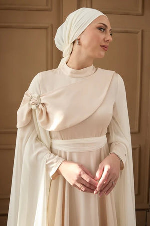 Melisa Taşlı Tesettür Abiye - FioraofDress - tesettur - abiye - 36 - Ekru - hijab - evening - dress