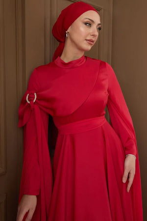 Melisa Taşlı Tesettür Abiye - FioraofDress - tesettur - abiye - 36 - Açık Kırmızı - hijab - evening - dress