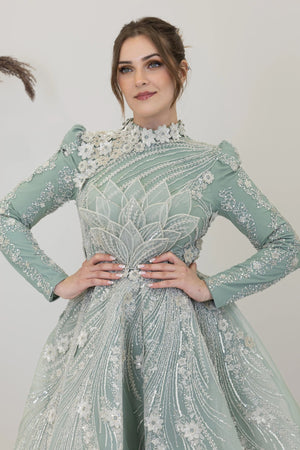 Önü Çiçek İşlemeli Lotus Tesettür Abiye - FioraofDress - tesettur - abiye - Çağla - 38 - hijab - evening - dress