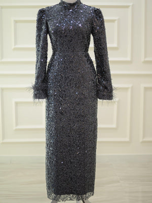 Paris Tesettür Abiye - FioraofDress - tesettur - abiye - 48 - gri - hijab - evening - dress