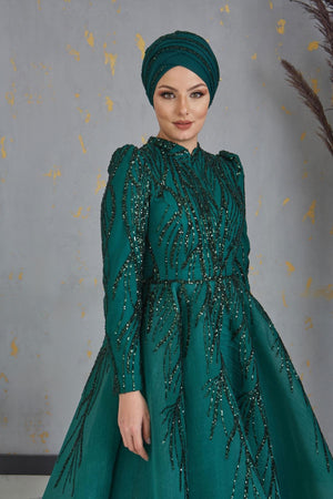 Prenses Tesettür Abiye - FioraofDress - tesettur - abiye - zümrüt - 38 - hijab - evening - dress