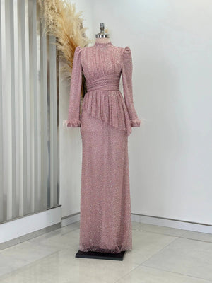 Rachelle Tesettür Abiye - FioraofDress - tesettur - abiye - Pudra - 38 - hijab - evening - dress