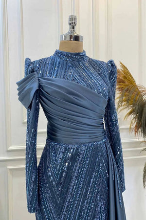 Raissa Tesettür Abiye - FioraofDress - tesettur - abiye - İNDİGO - 38 - hijab - evening - dress