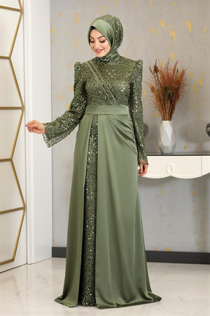 Şehrazat Tesettür Abiye Haki - FioraofDress - tesettur - abiye - 48 - hijab - evening - dress