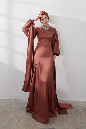 Serenay Taşlı Tesettür Abiye - FioraofDress - tesettur - abiye - 42 - kiremit - hijab - evening - dress