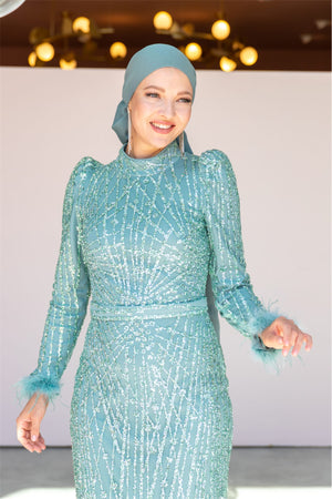 Star Kalem Tesettür Abiye - FioraofDress - tesettur - abiye - 38 - mint yeşili - hijab - evening - dress