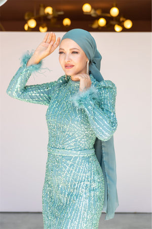Star Kalem Tesettür Abiye - FioraofDress - tesettur - abiye - 38 - mint yeşili - hijab - evening - dress