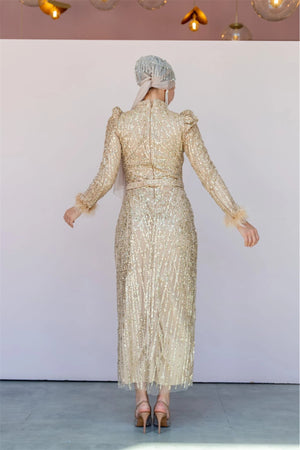 Star Kalem Tesettür Abiye - FioraofDress - tesettur - abiye - 40 - GOLD - hijab - evening - dress
