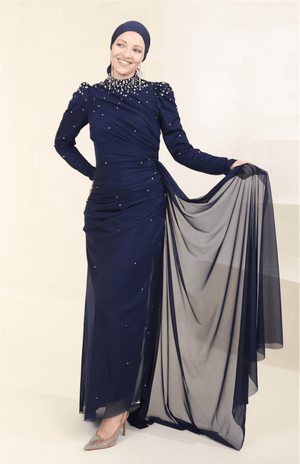 Stoneart Tesettür Abiye - FioraofDress - tesettur - abiye - 44 - lacivert - hijab - evening - dress