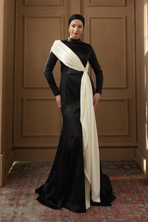 Vesna Tesettür Abiye - FioraofDress - tesettur - abiye - 36 - Siyah Beyaz - hijab - evening - dress