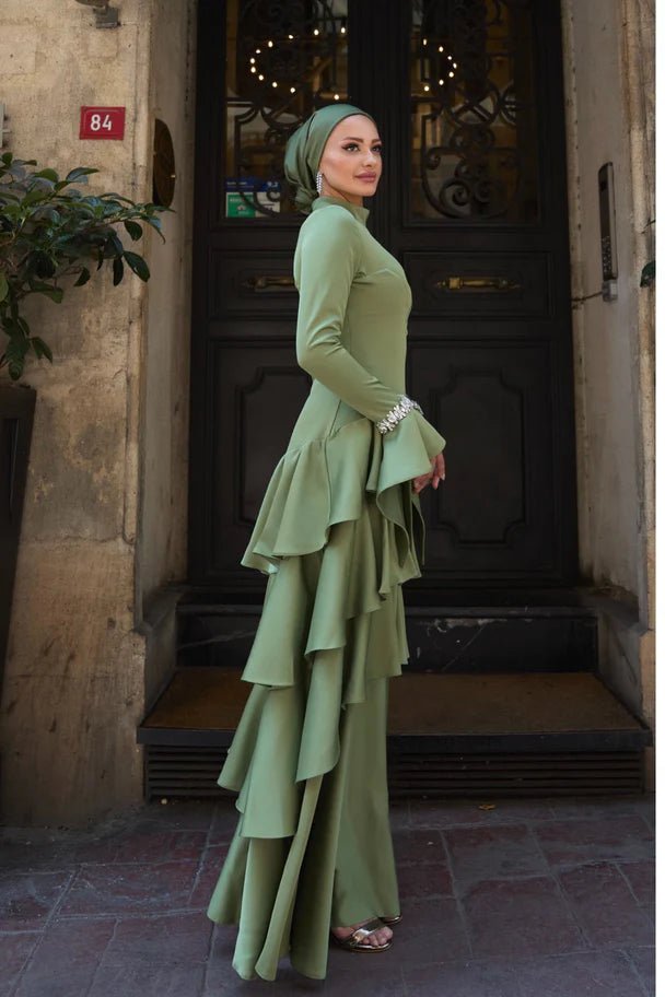 Zümra Taşlı Tesettür Abiye - FioraofDress - tesettur - abiye - HAKİ - 36 - hijab - evening - dress