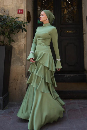 Zümra Taşlı Tesettür Abiye - FioraofDress - tesettur - abiye - HAKİ - 36 - hijab - evening - dress
