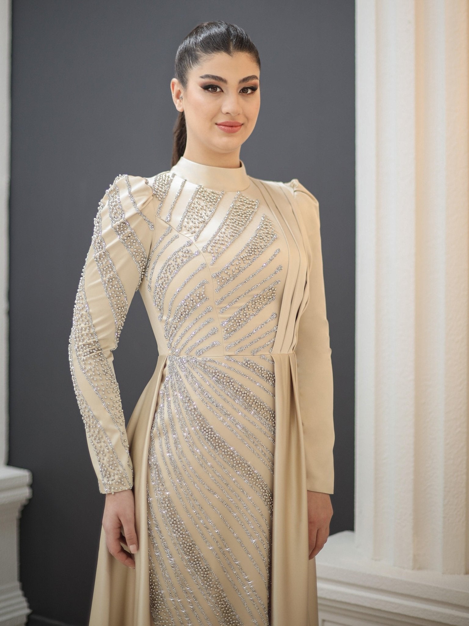 Adel Tesettür Abiye - FioraofDress - tesettur - abiye - bejj - 48 - hijab - evening - dress