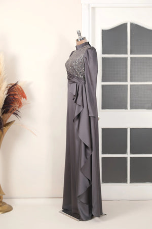 Adriana Abiye - FioraofDress - tesettur - abiye - 38 - Antrasit - hijab - evening - dress