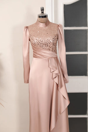 Adriana Abiye - FioraofDress - tesettur - abiye - 38 - Pudra - hijab - evening - dress