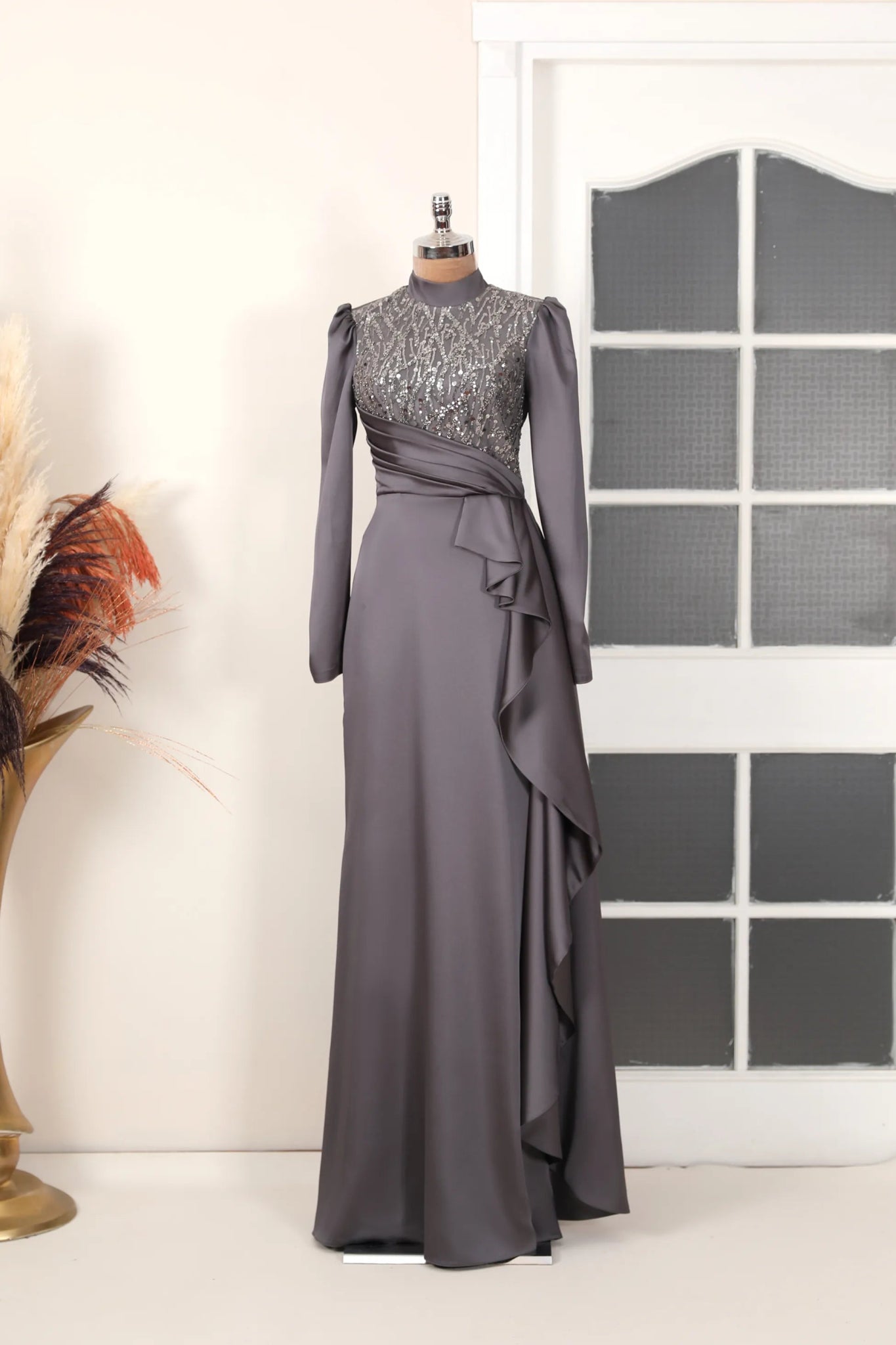 Adriana Abiye - FioraofDress - tesettur - abiye - 38 - Antrasit - hijab - evening - dress