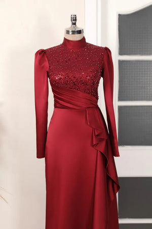 Adriana Tesettür Abiye - FioraofDress - tesettur - abiye - BORDO - 36 - hijab - evening - dress