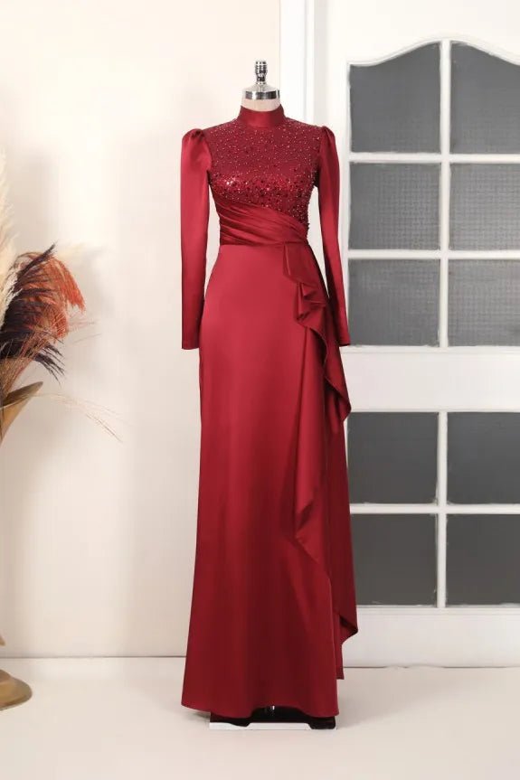 Adriana Tesettür Abiye - FioraofDress - tesettur - abiye - BORDO - 36 - hijab - evening - dress