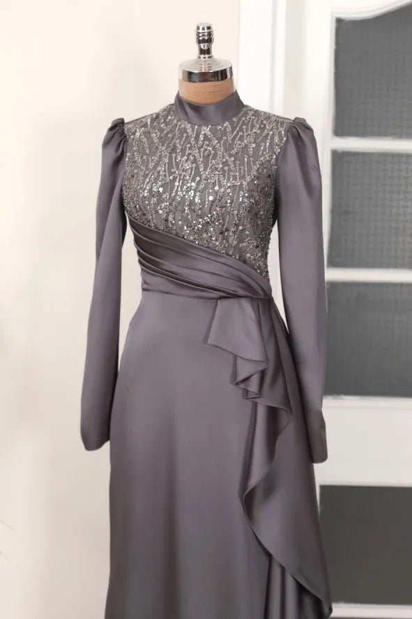 Adriana Tesettür Abiye - FioraofDress - tesettur - abiye - Antrasit - 36 - hijab - evening - dress