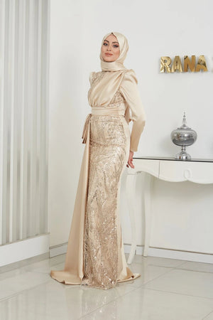 Alissa Tesettür Abiye - FioraofDress - tesettur - abiye - 44 - GOLD - hijab - evening - dress