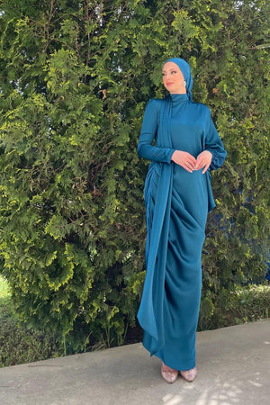 Almira Tesettür Abiye - FioraofDress - tesettur - abiye - 44 - PETROL - hijab - evening - dress