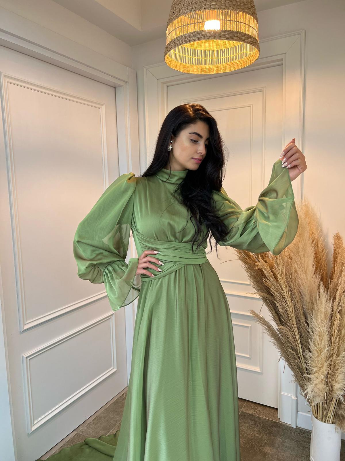 Aurora Tesettür Abiye - FioraofDress - tesettur - abiye - Yağı Yeşil - 36 - hijab - evening - dress