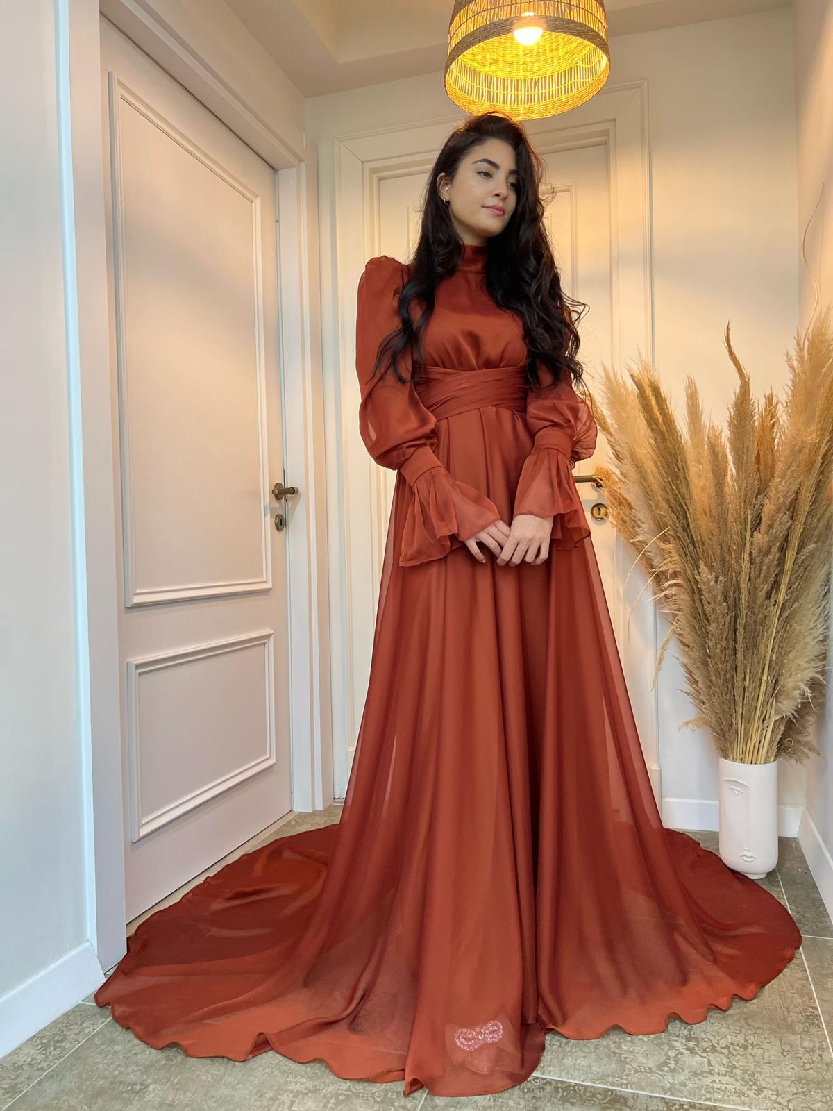 Aurora Tesettür Abiye - FioraofDress - tesettur - abiye - kiremit - 36 - hijab - evening - dress