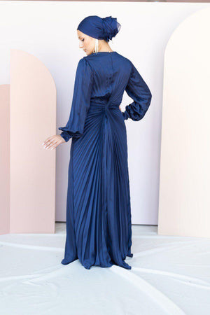 Beli Taşlı Pilise Tesettür Abiye - FioraofDress - tesettur - abiye - 44 - lacivert - hijab - evening - dress